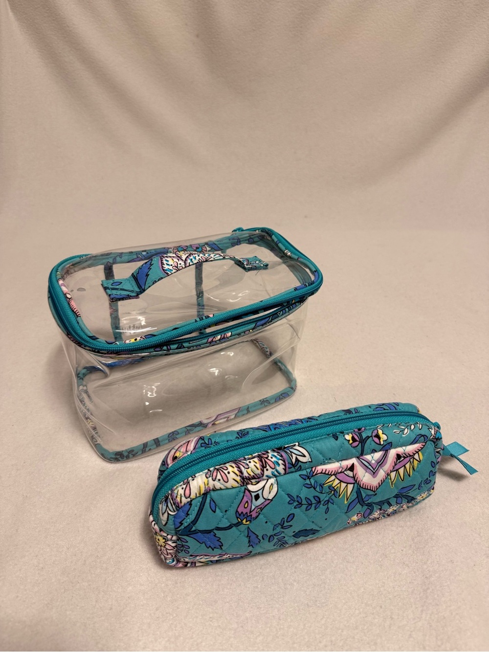 Vera Bradley Turquoise Floral Clear Cosmetic Bag Set